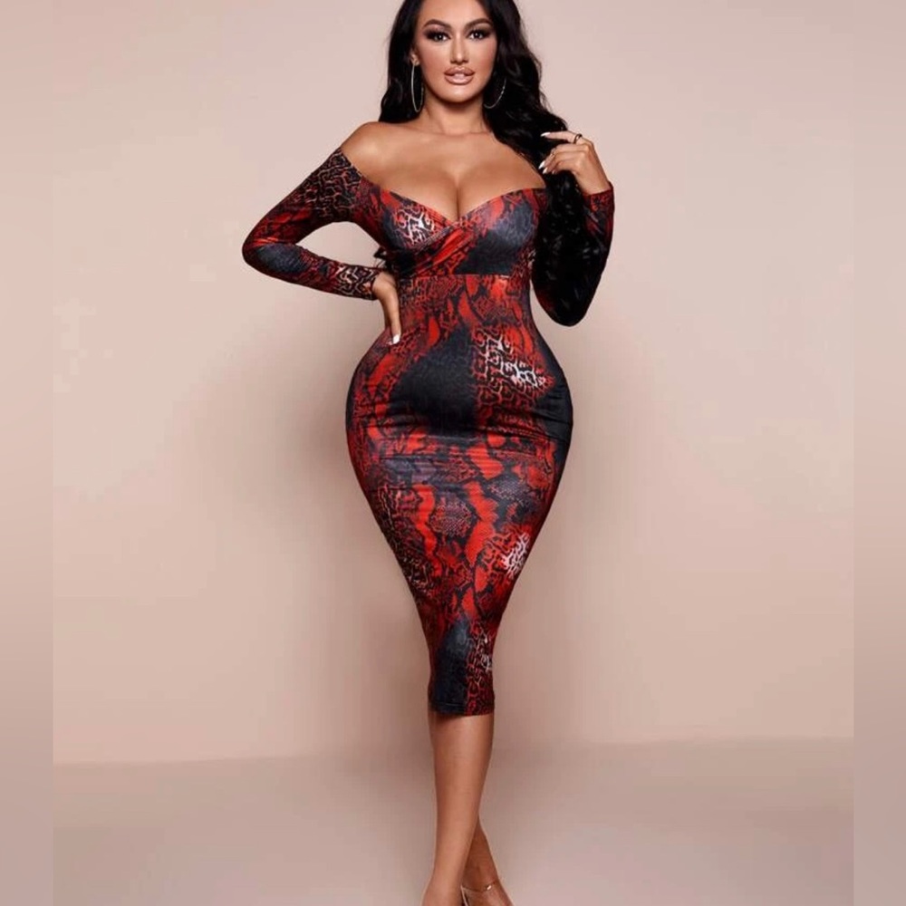 Red stretchy snakeskin dress